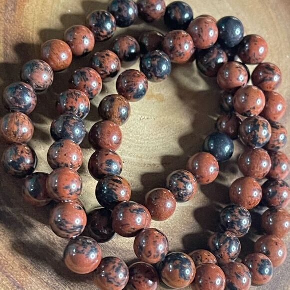 Mahogany obsidian 8mm stretch bracelet beaded bracelet 7” stretch crystal healin - Picture 2 of 12
